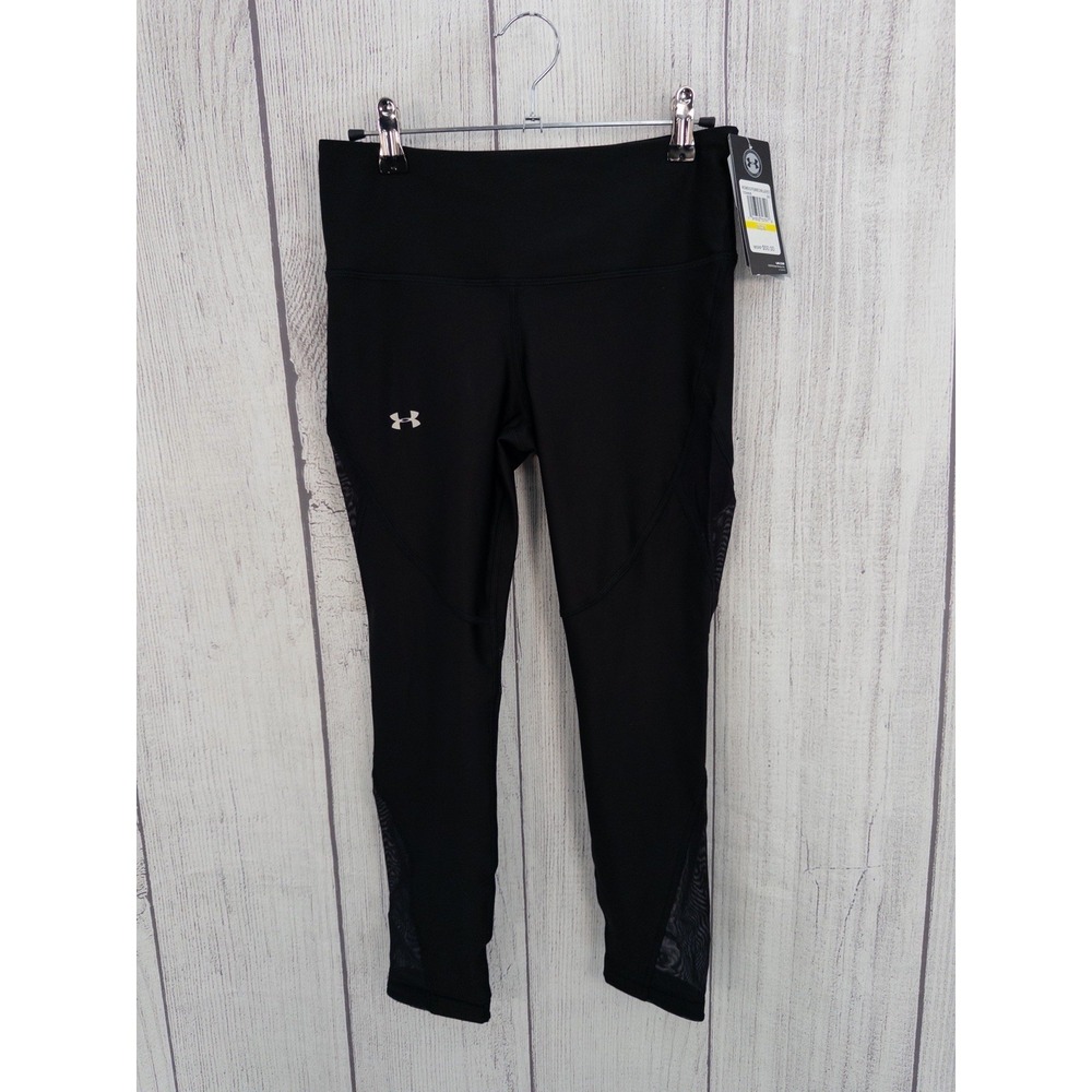 Under Armour UA Anklette Leggings Womens MEDIUM Black Mesh Heatgear Compression